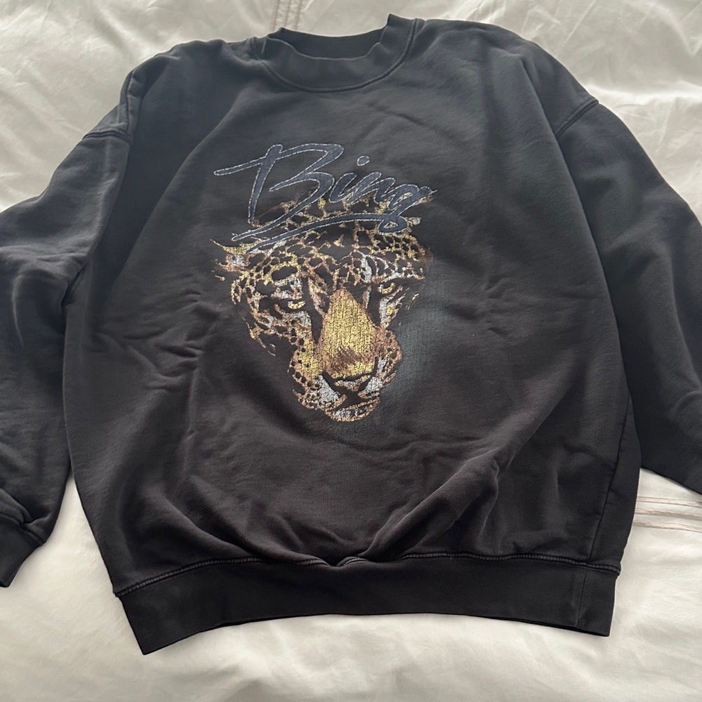 Anine Bing Black Sweatshirt with Leopard Graphic